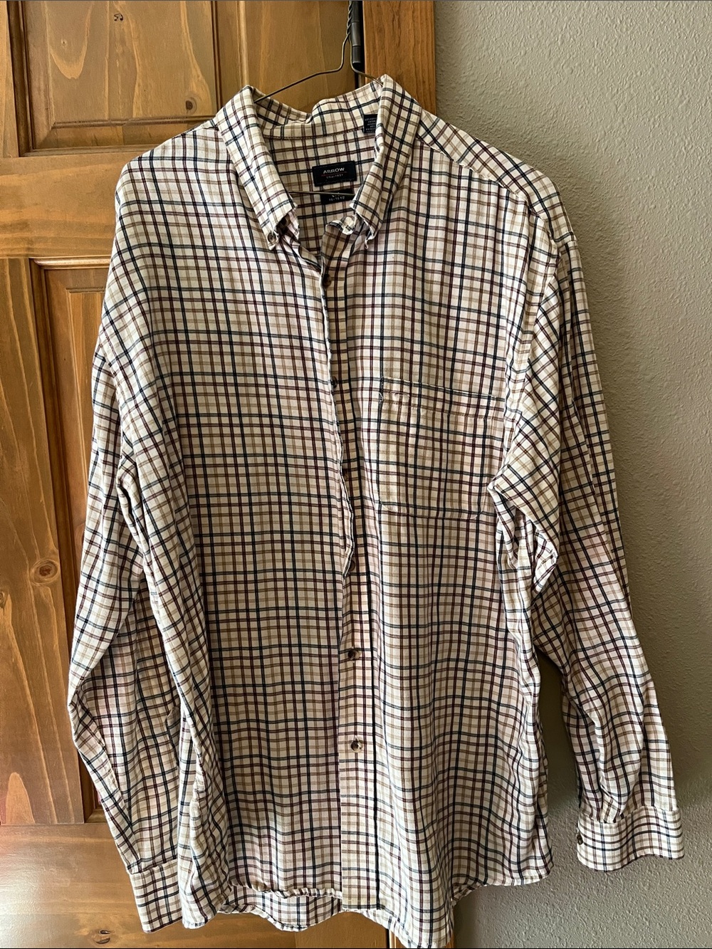 Arrow Beige and Brown Plaid Button-Down Shirt